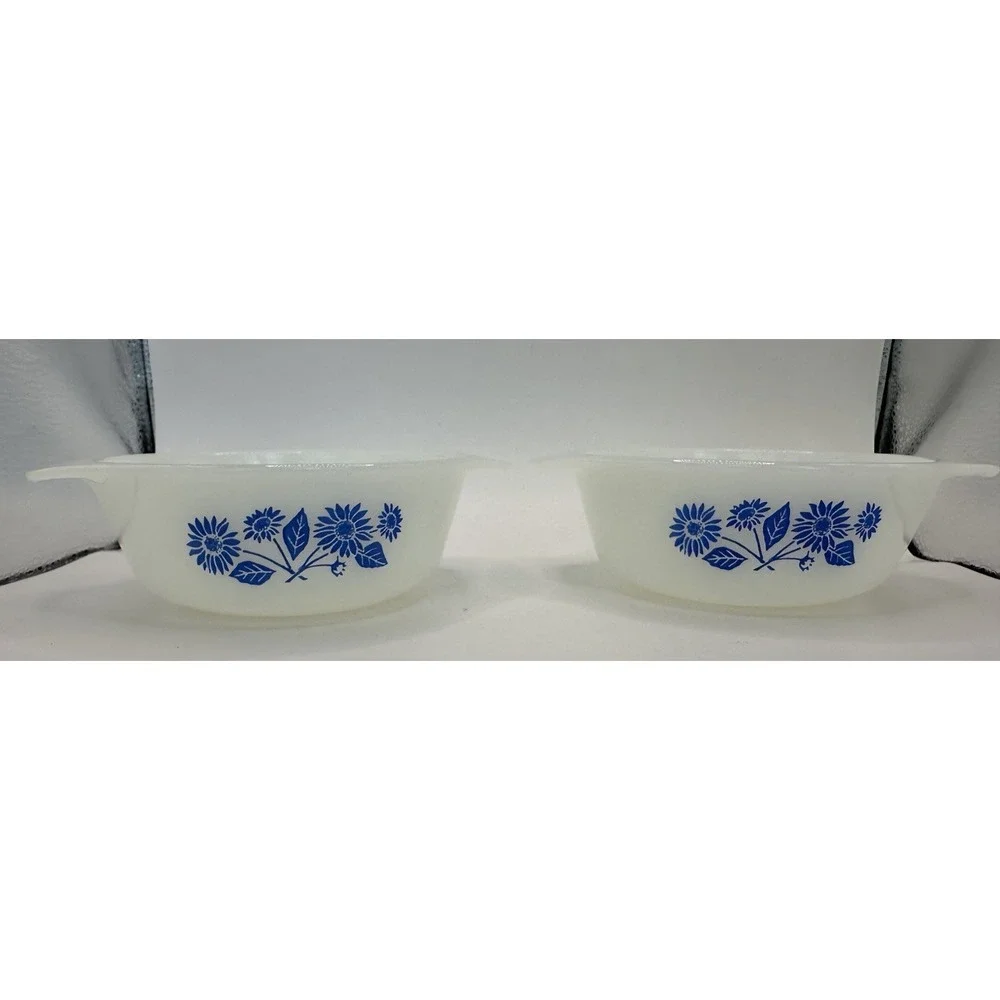 VTG Anchor Hocking Fire King Casserole Dishes Blue Cornflower Blue Set Of 2 12oz